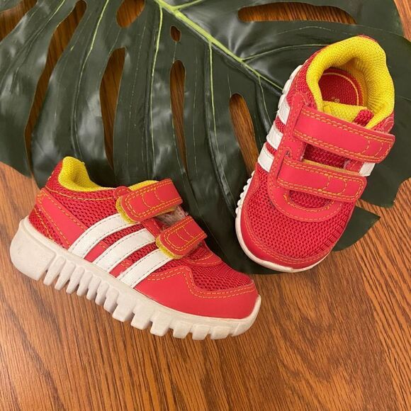 Adidas Hot Pink & Neon Yellow Adidas Sneakers Size 4 Toddler - Picture 1 of 4